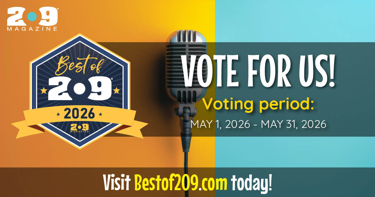 Promo banner for Best of 209 Magazine: 'Vote for Us!' with a microphone and May 1–31, 2026 voting period.